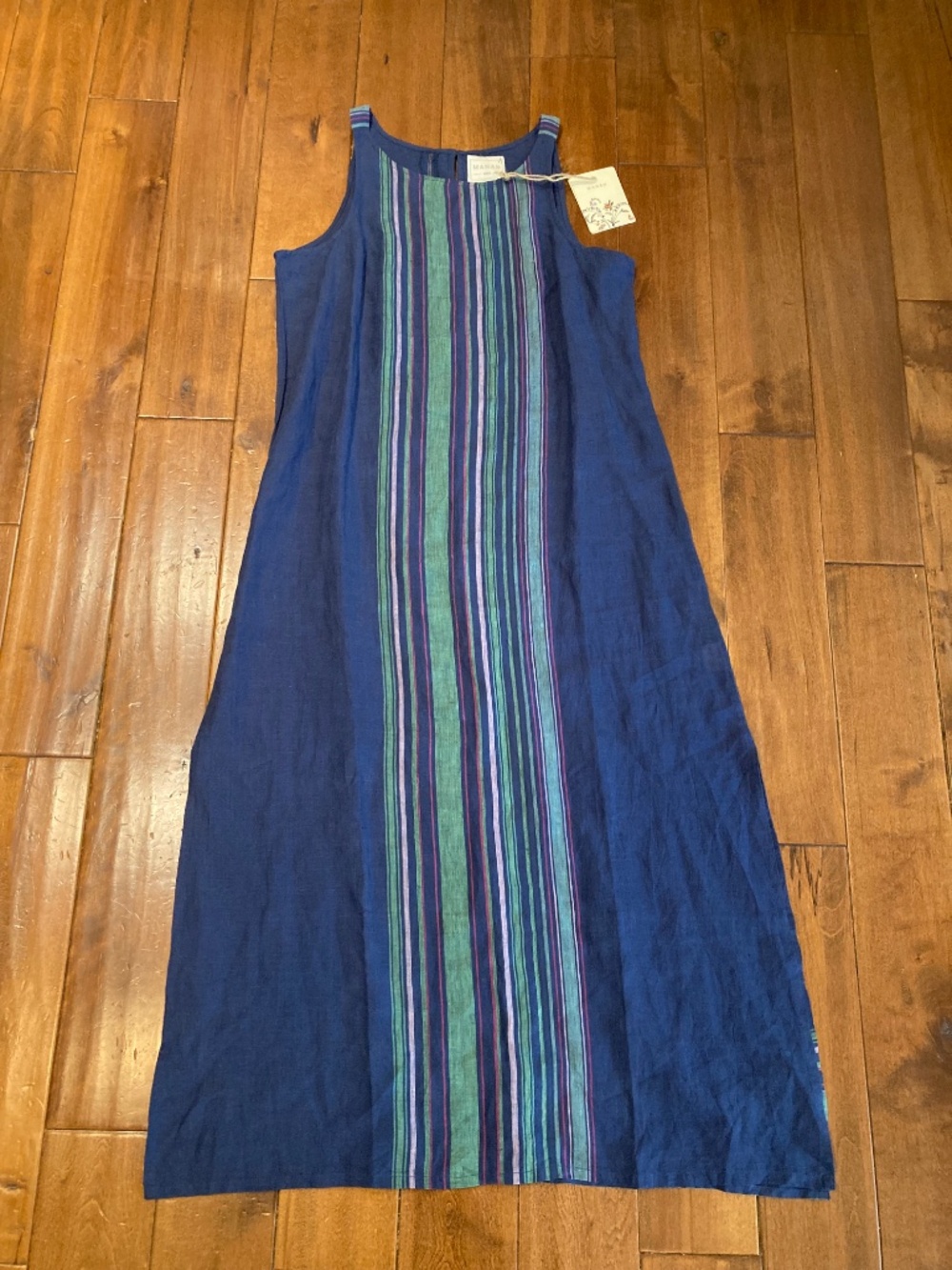 Manan 100% linen sleeveless indigo dress - Picture 3 of 11